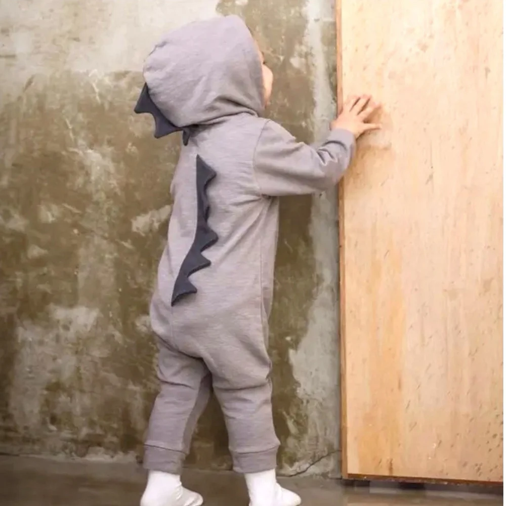 Peninsula Baby Unisex 90 2T Dinosaur Costume Coverall Jumpsuit Full Zip Gray NWT